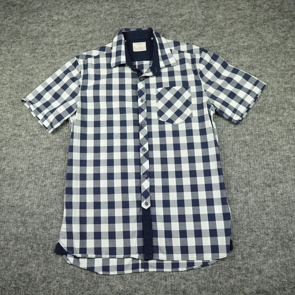 7 Diamonds Shirt‎ Mens Medium Blue Plaid Button Up Short Sleeve Cotton Casual